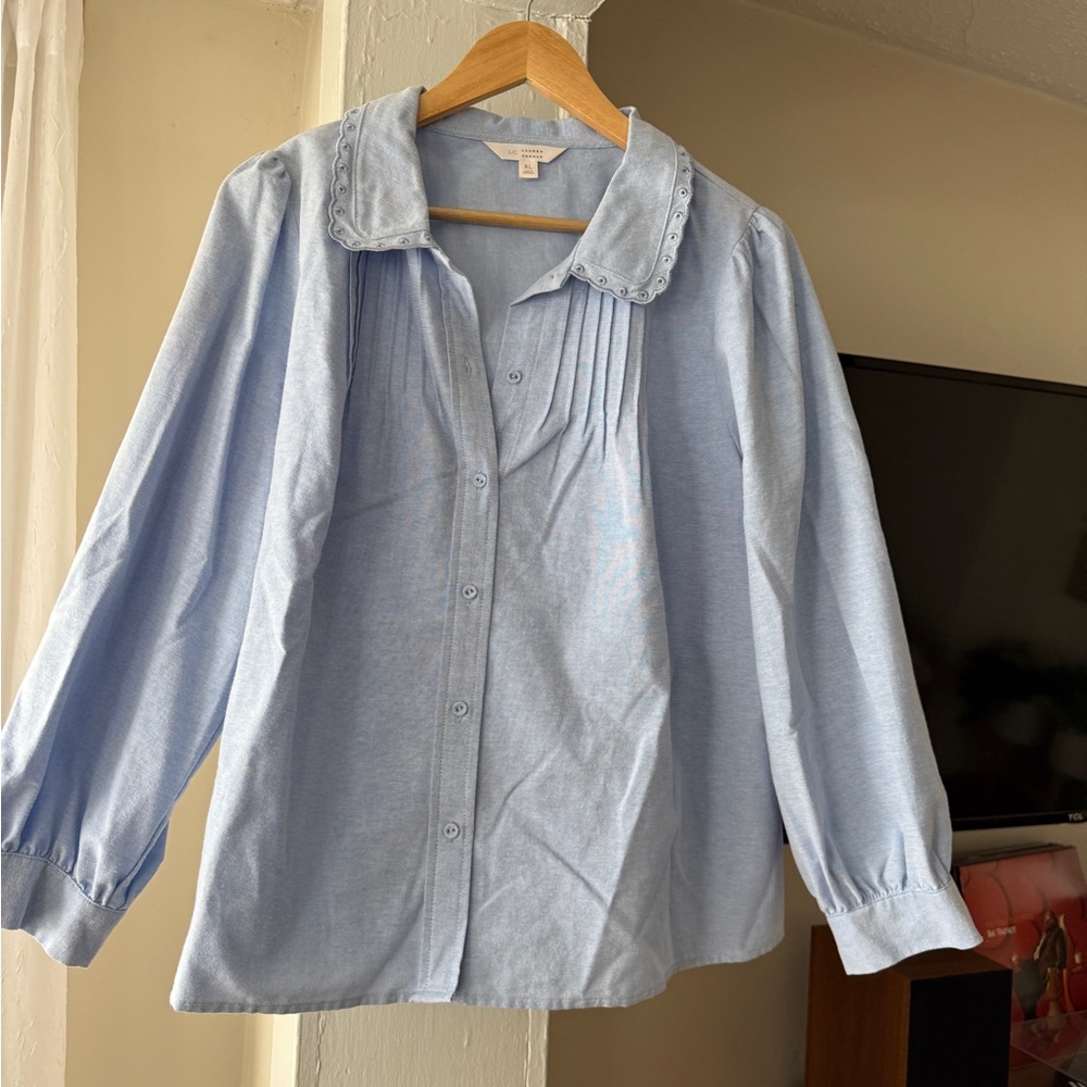 LC Lauren Conrad Light Blue Button-Up Blouse